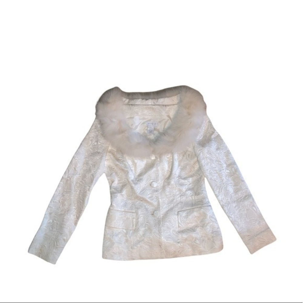 Magaschoni white silk wool and fur blazer jacket nwt 2
